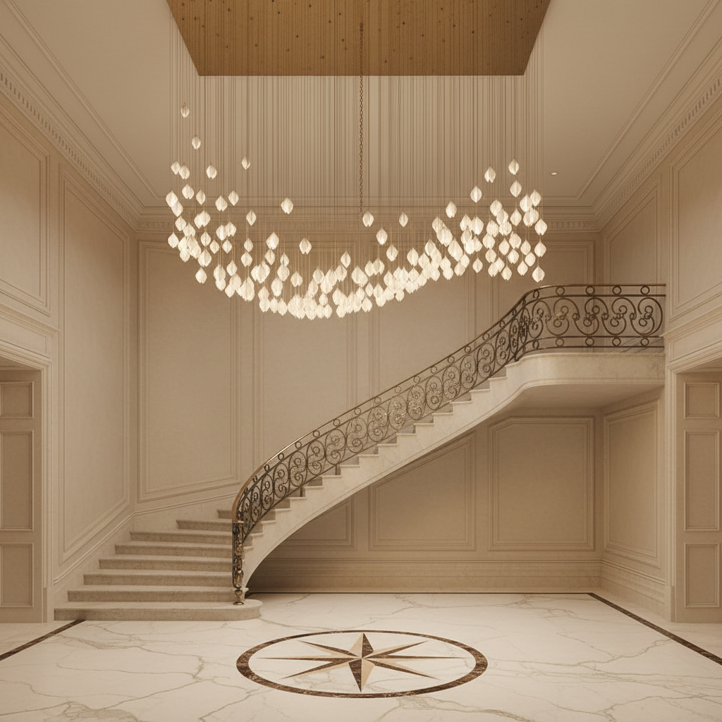 Luster Gaze Verdant Bloom Porcelain Chandelier - grand American foyer with two-story ceiling