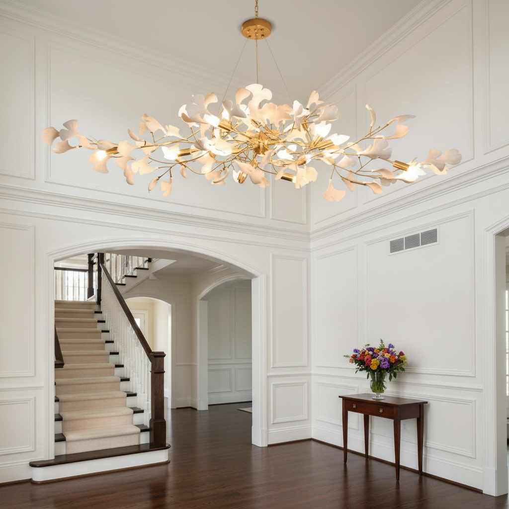 Luster Gaze Ginkgo C Branch Chandelier - elegant American entryway with arched doorway