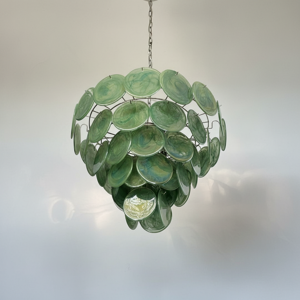 Luster Gaze Verdant Aura Glass Disk Chandelier - Background Shot