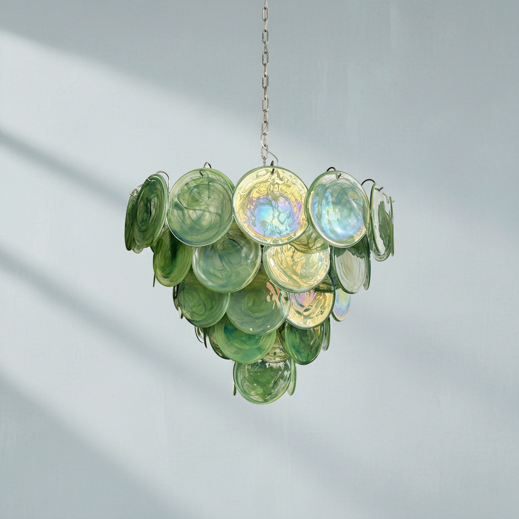 Luster Gaze Verdant Aura Glass Disk Chandelier - Background Shot