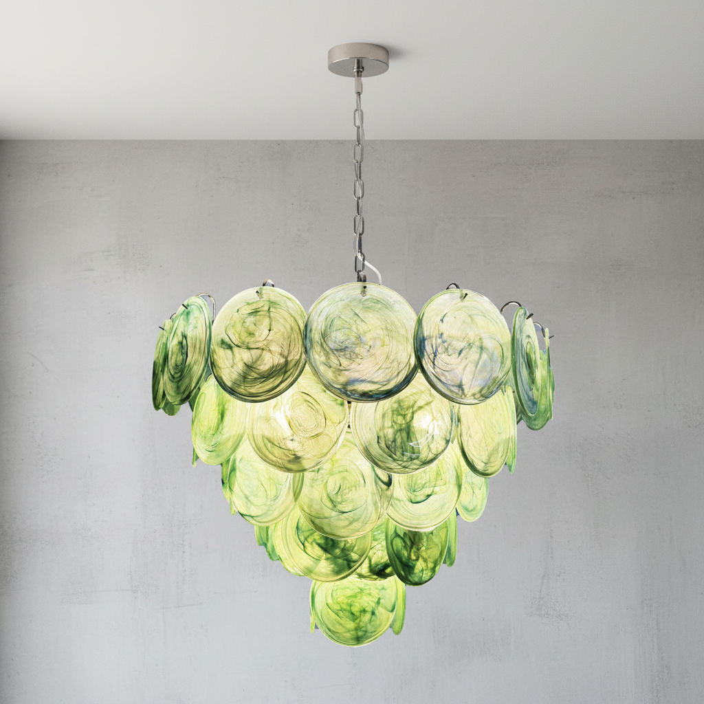 Luster Gaze Verdant Aura Glass Disk Chandelier - Background Shot