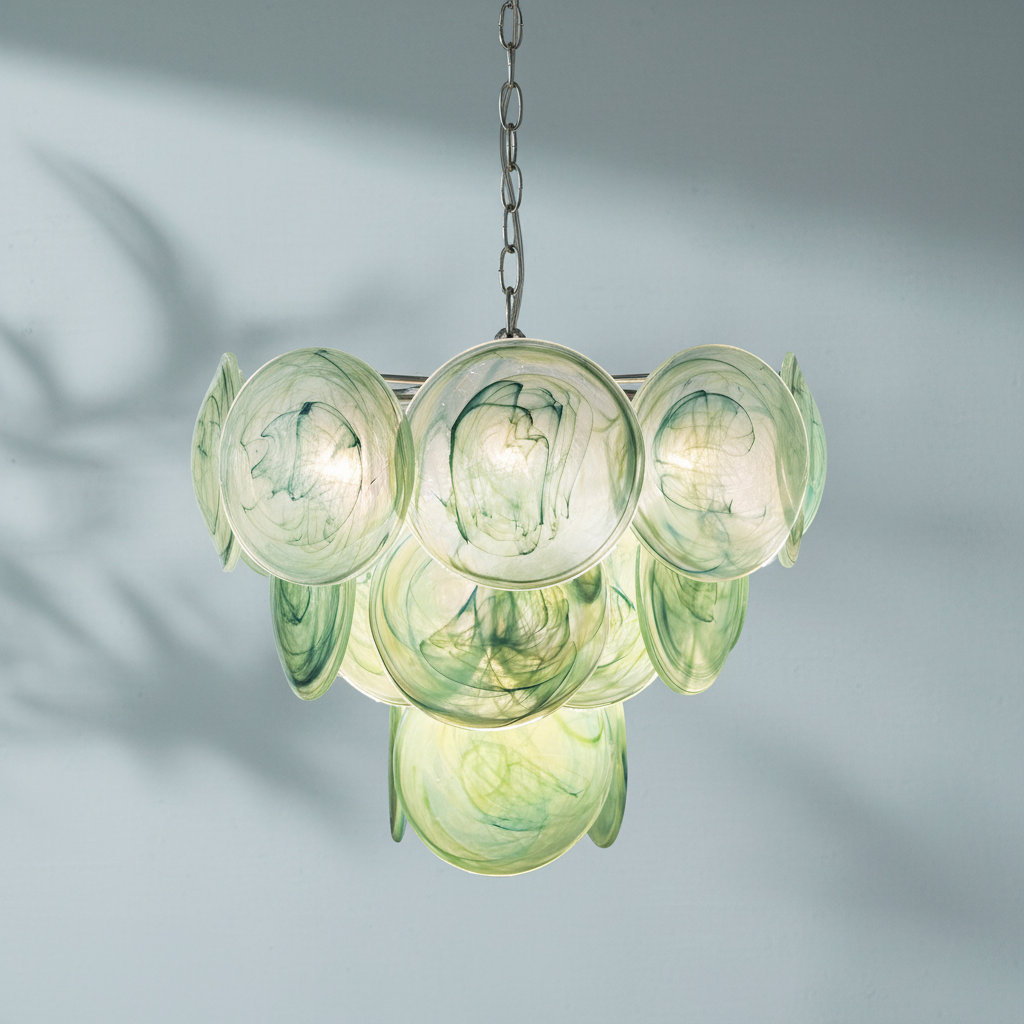 Luster Gaze Verdant Aura Glass Disk Chandelier - Background Shot