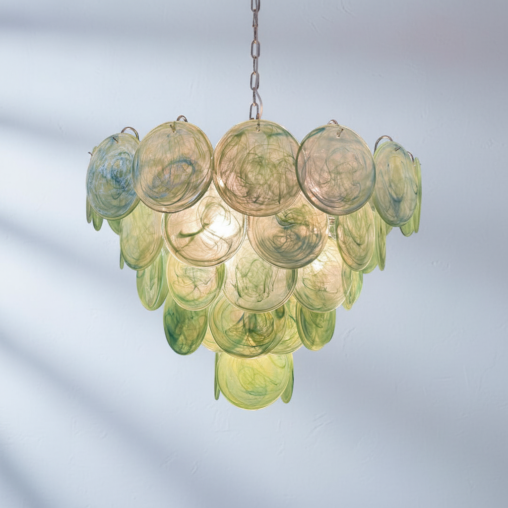 Luster Gaze Verdant Aura Glass Disk Chandelier - Background Shot