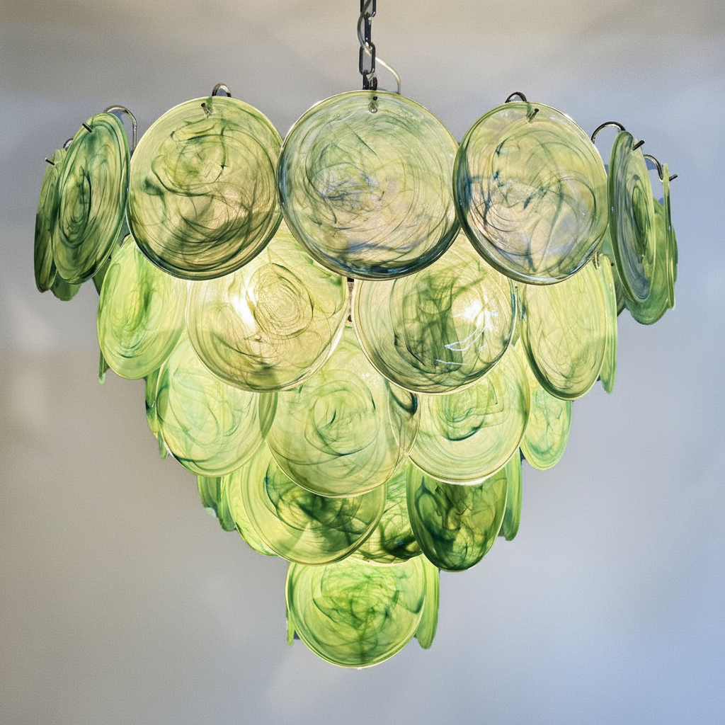 Luster Gaze Verdant Aura Glass Disk Chandelier - Background Shot
