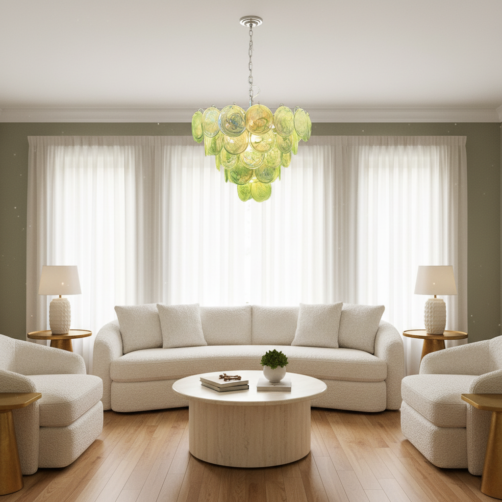 Luster Gaze Verdant Aura Glass Disk Chandelier - sophisticated American living room