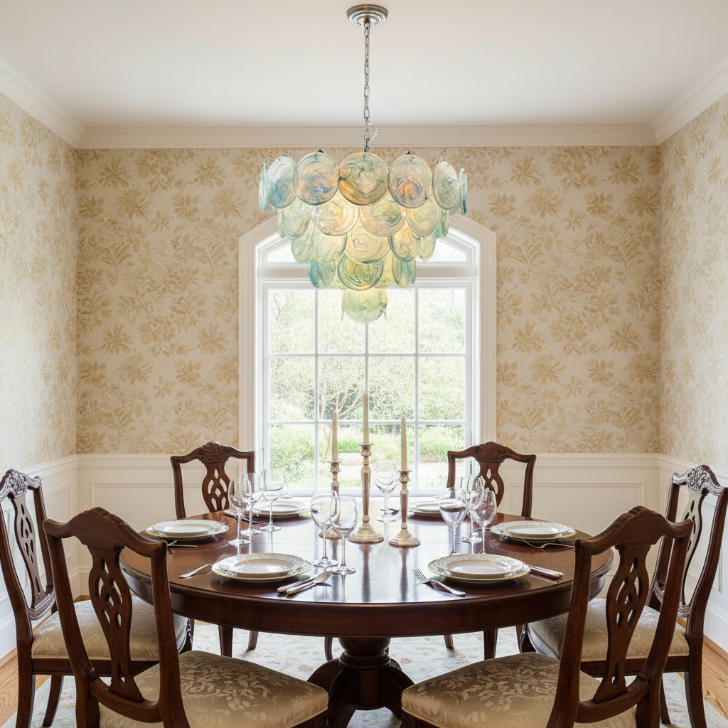 Luster Gaze Azure Bloom Glass Chandelier - formal American dining room