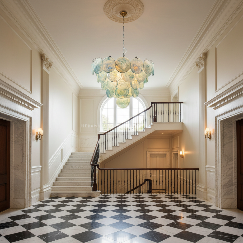 Luster Gaze Azure Bloom Glass Chandelier - grand American estate foyer