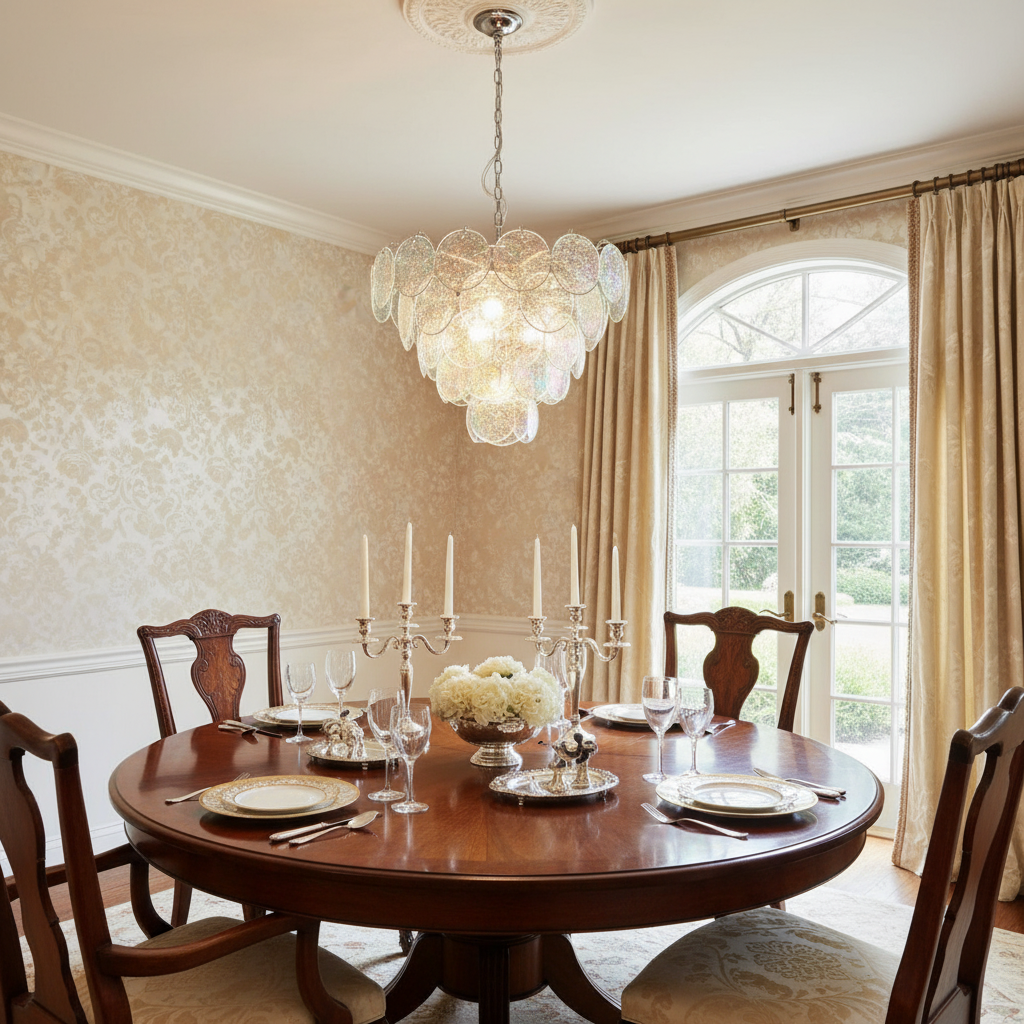 Luster Gaze Aura Iridescent Glass Chandelier - formal American dining room