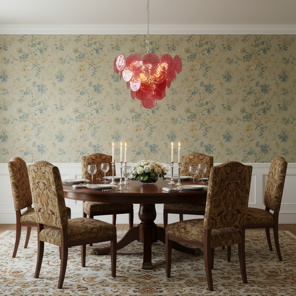 Luster Gaze Murano Chandelier 57 Pink - formal American dining room