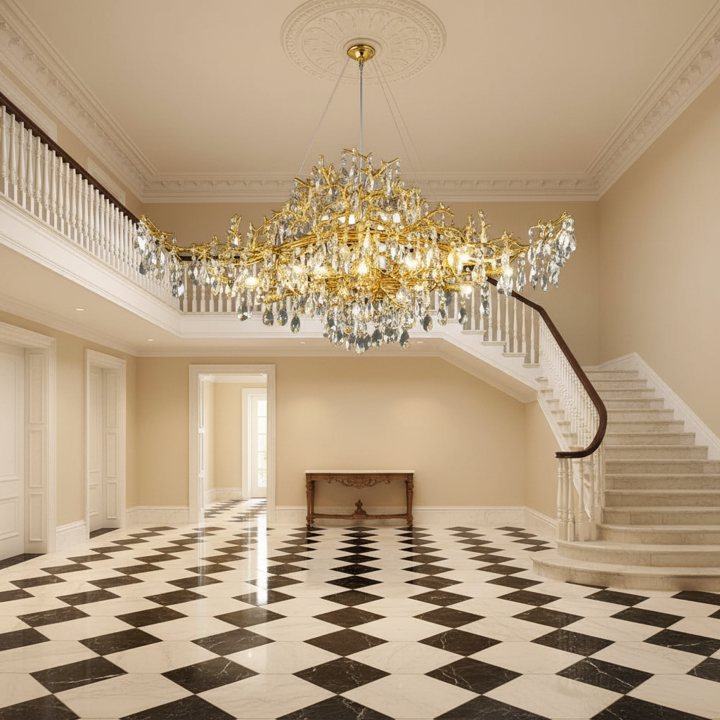 Luster Gaze Gilded Branch Crystal Chandelier - grand American estate foyer