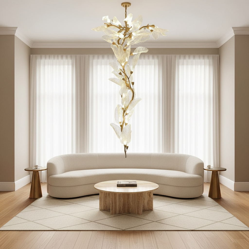 Luster Gaze Verdant Petal Resin Chandelier - sophisticated American living room