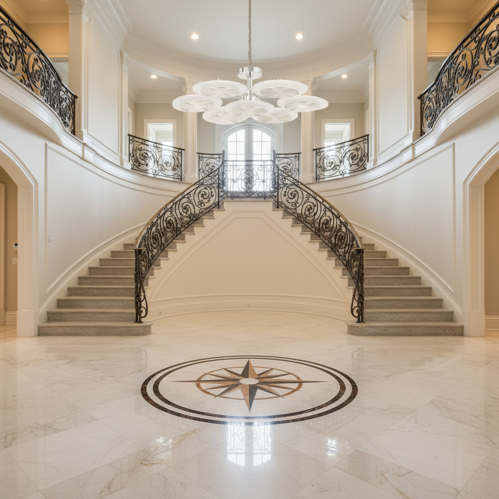Luster Gaze Glacial Radiance Round Chandelier - grand American foyer with two-story ceiling