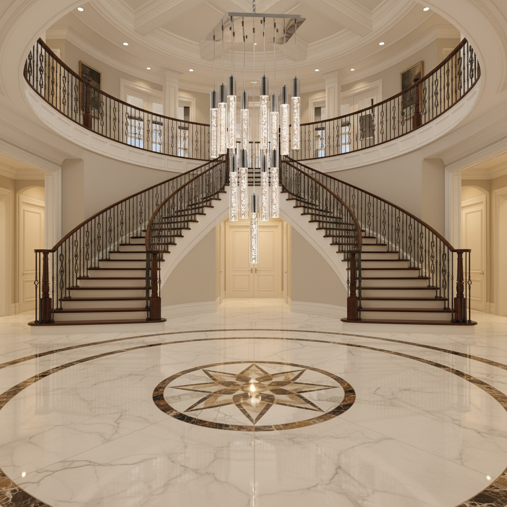 Luster Gaze Sparkling Night Cylinder Chandelier 13 Light - grand American foyer with double-height ceiling