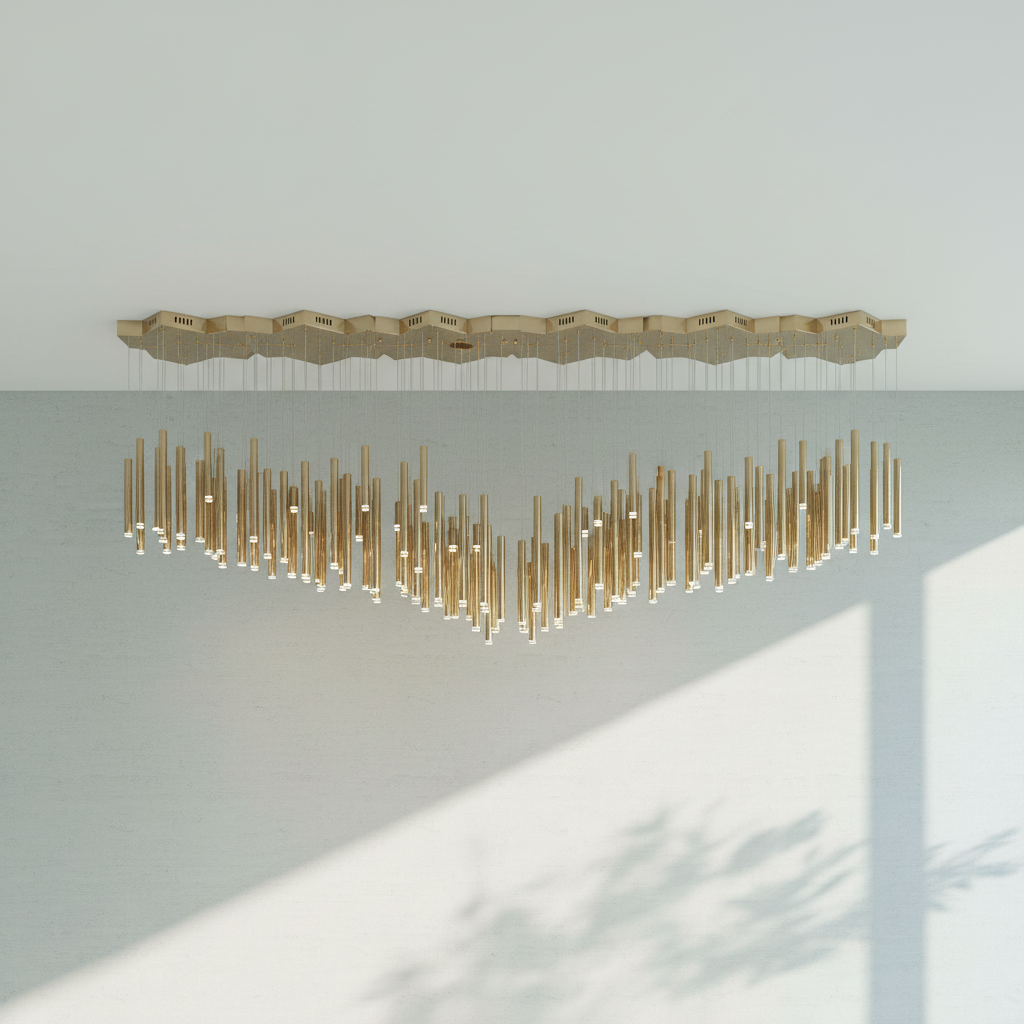Luster Gaze Aura Cascade Round Tubular Pendant Chandelier - Background Shot