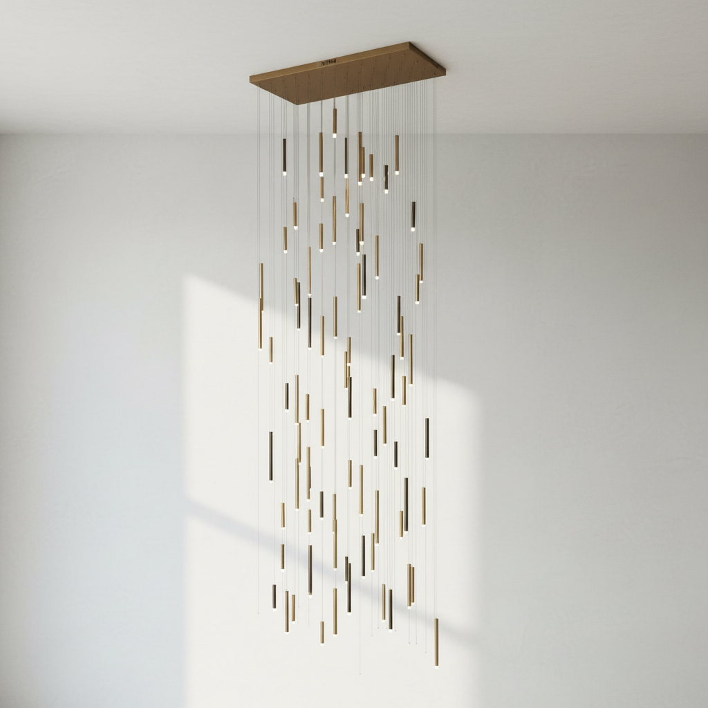 Luster Gaze Aura Cascade Round Tubular Pendant Chandelier - Background Shot