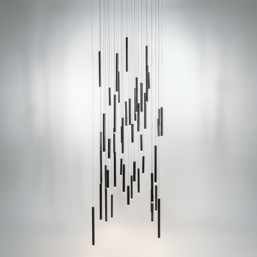 Luster Gaze Aura Cascade Round Tubular Pendant Chandelier - Background Shot