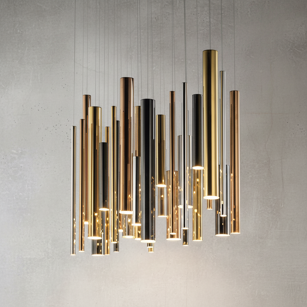 Luster Gaze Aura Cascade Round Tubular Pendant Chandelier - Background Shot