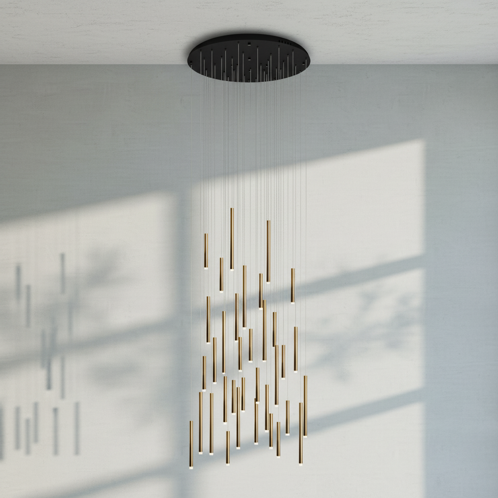 Luster Gaze Aura Cascade Round Tubular Pendant Chandelier - Background Shot