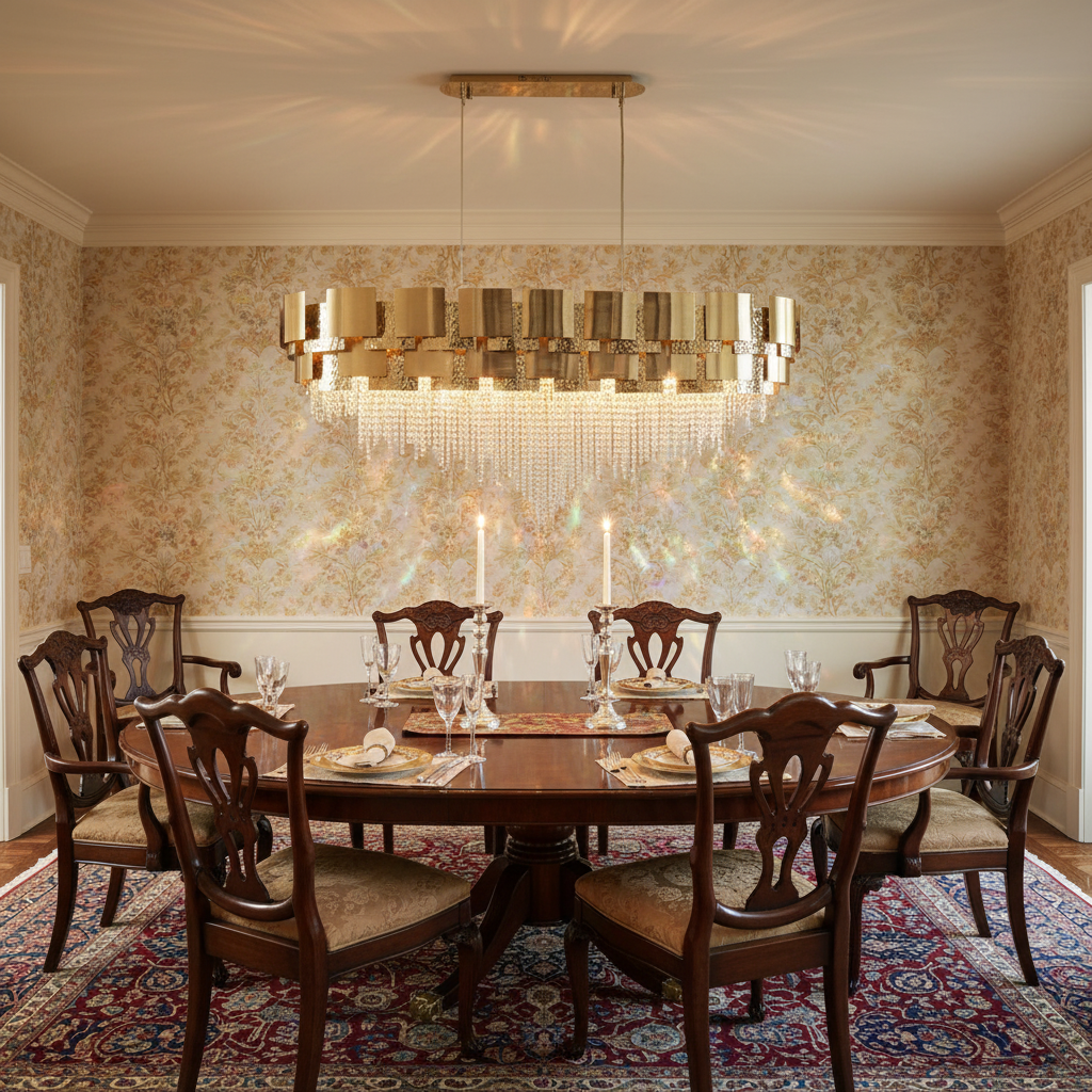Luster Gaze Radiant Cascade Linear Crystal Chandelier - formal American dining room