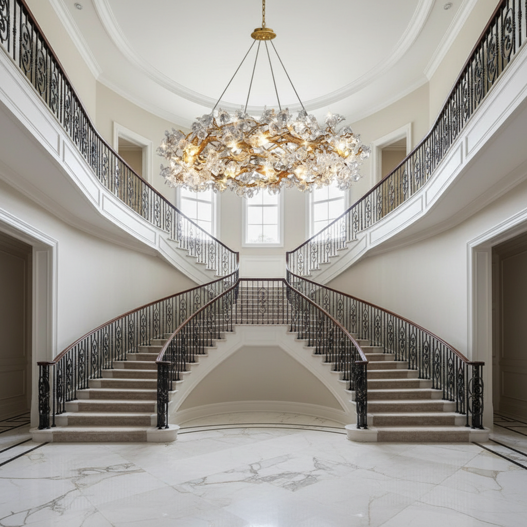 Luster Gaze Datura Flower Modern Dining Branch Chandelier - dramatic American stairwell with soaring ceiling