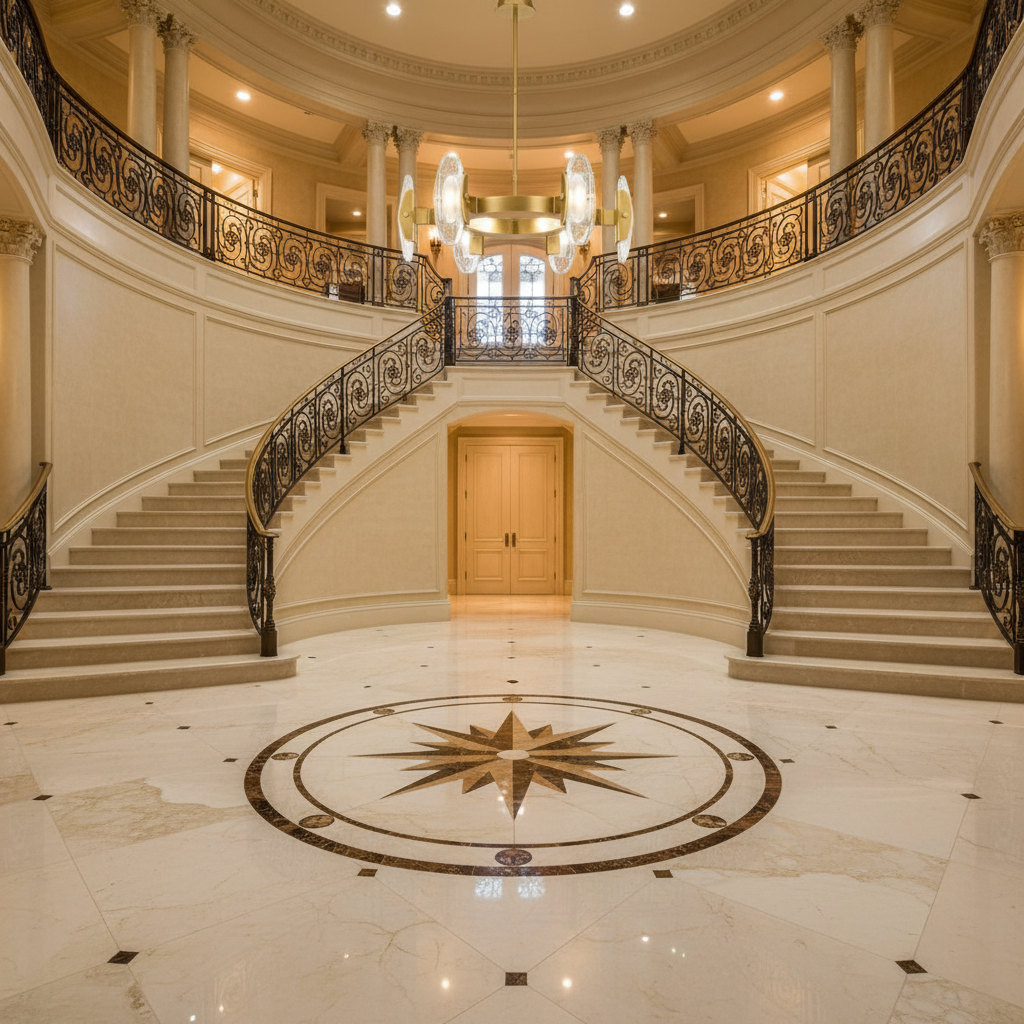 Luster Gaze Veridian Radiance Round LED Chandelier - grand American foyer with two-story ceiling