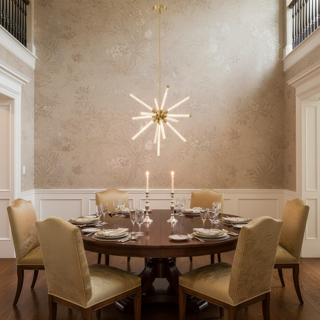 Luster Gaze Aura Weave Round LED Chandelier - formal American dining room