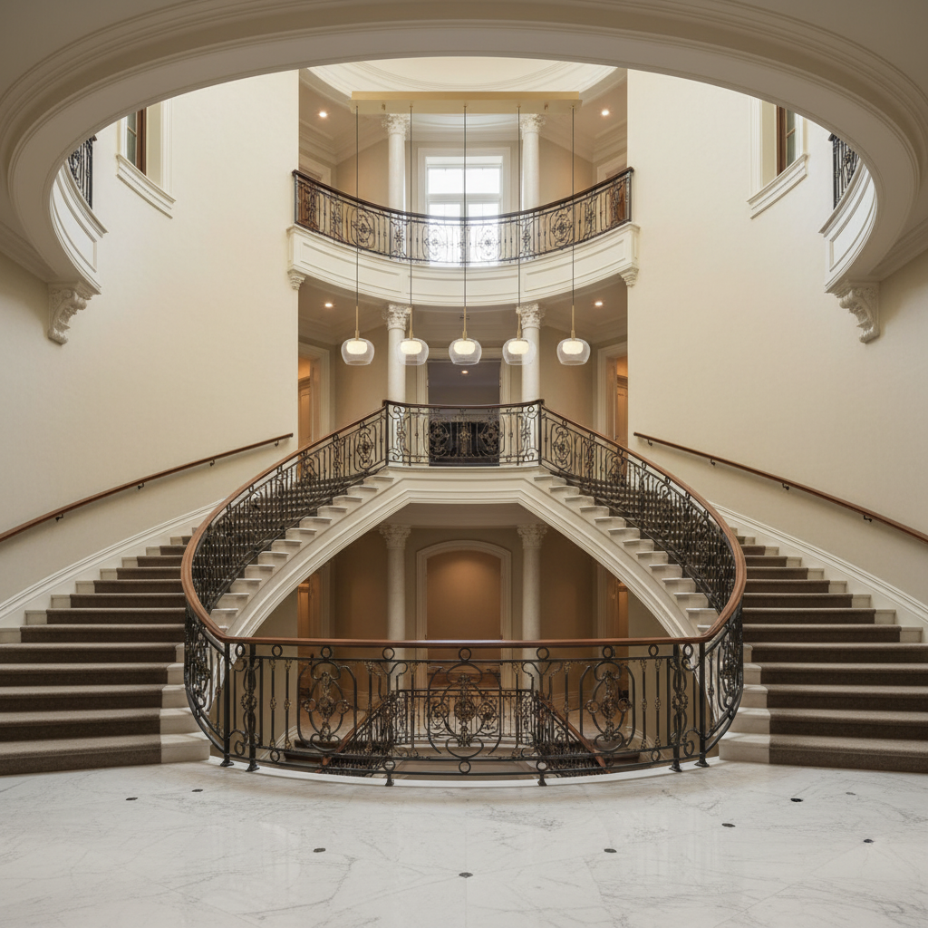 Luster Gaze Aura Stream Linear LED Chandelier - dramatic American stairwell with soaring ceiling