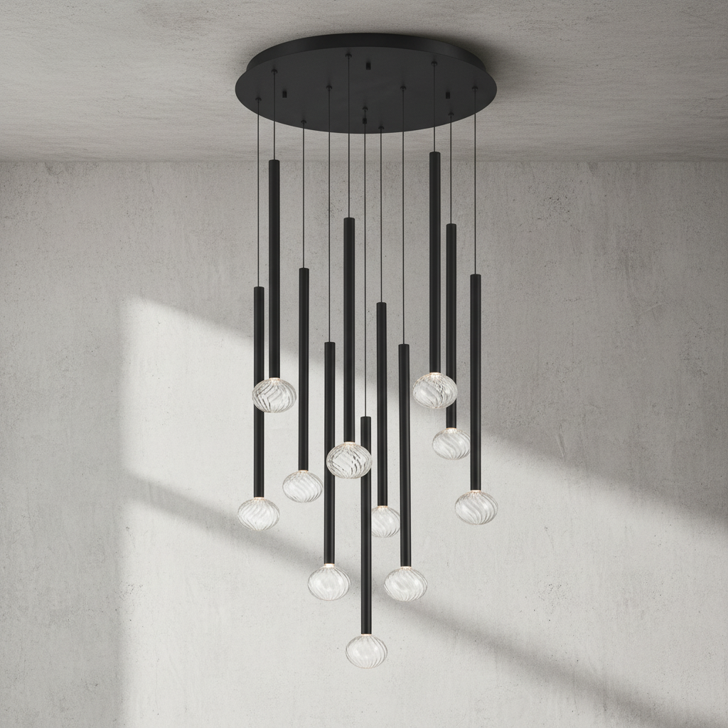 Luster Gaze Aura Cascade Round LED Chandelier - Background Shot