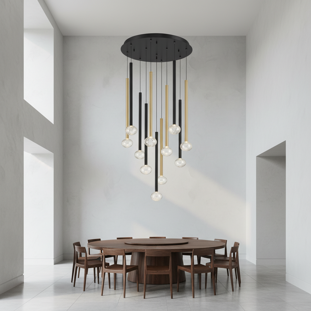 Luster Gaze Aura Cascade Round LED Chandelier - Background Shot