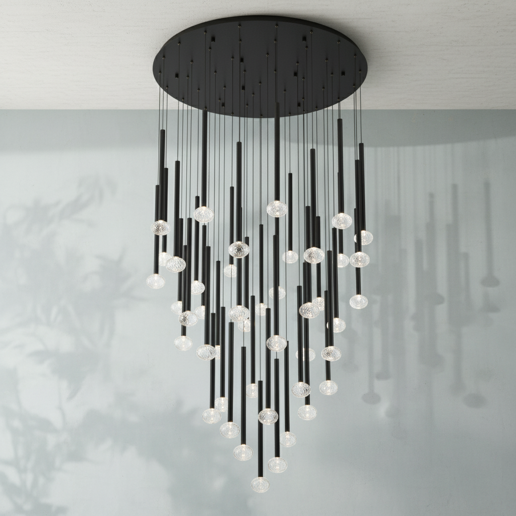 Luster Gaze Aura Cascade Round LED Chandelier - Background Shot