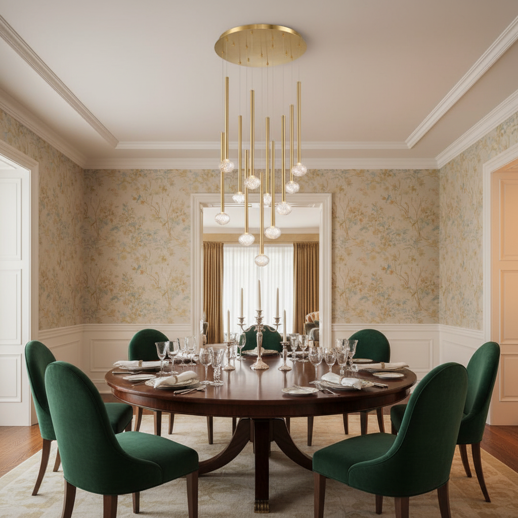 Luster Gaze Aura Cascade Round LED Chandelier - formal American dining room
