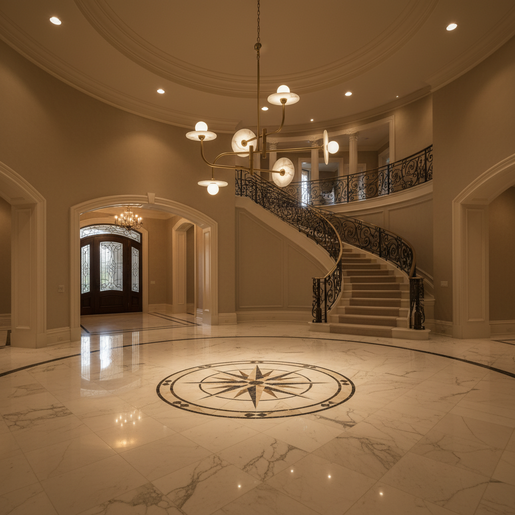 Luster Gaze Sasa Steampunk LED Chandelier - grand American foyer with two-story ceiling