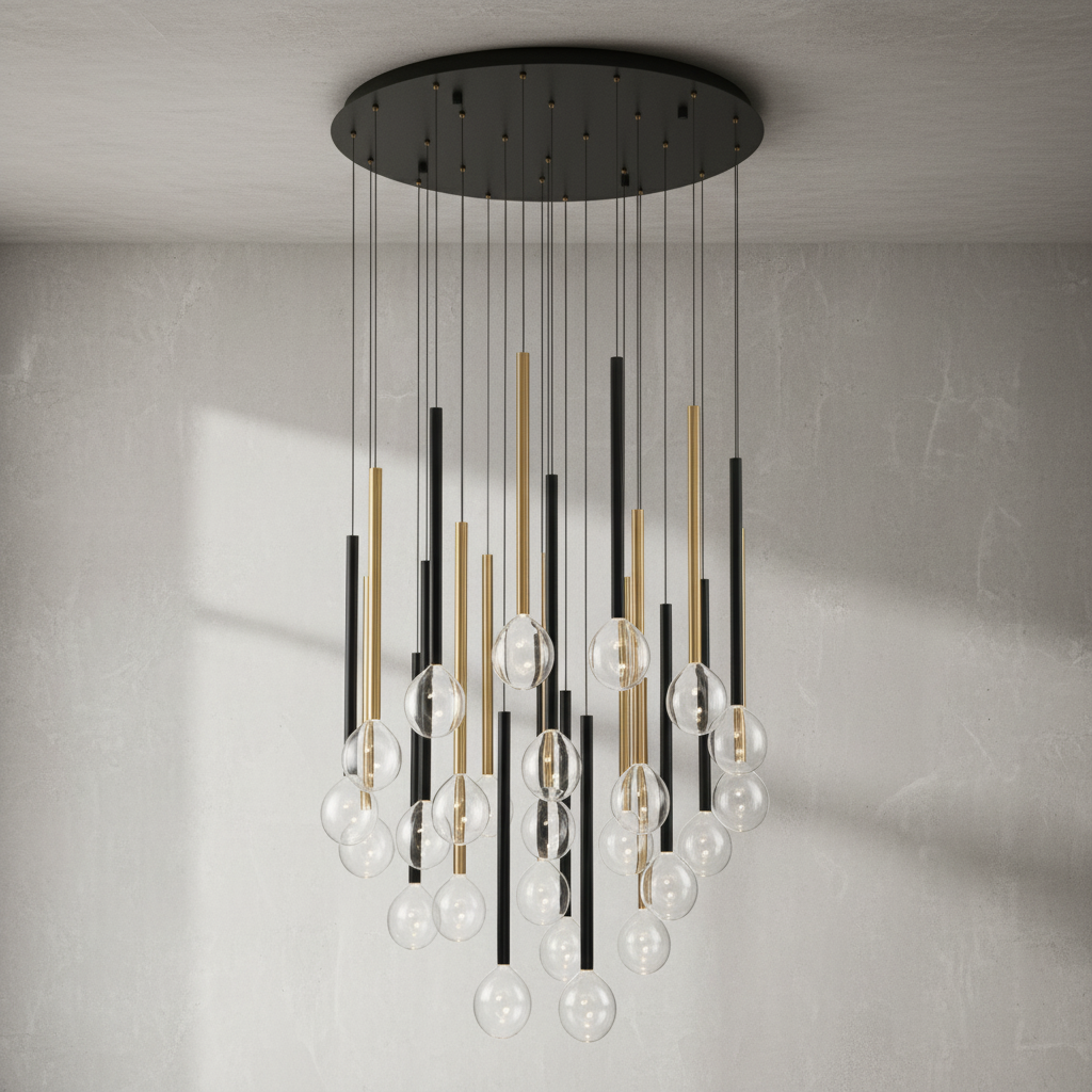Luster Gaze Aura Droplet Round LED Chandelier - Background Shot