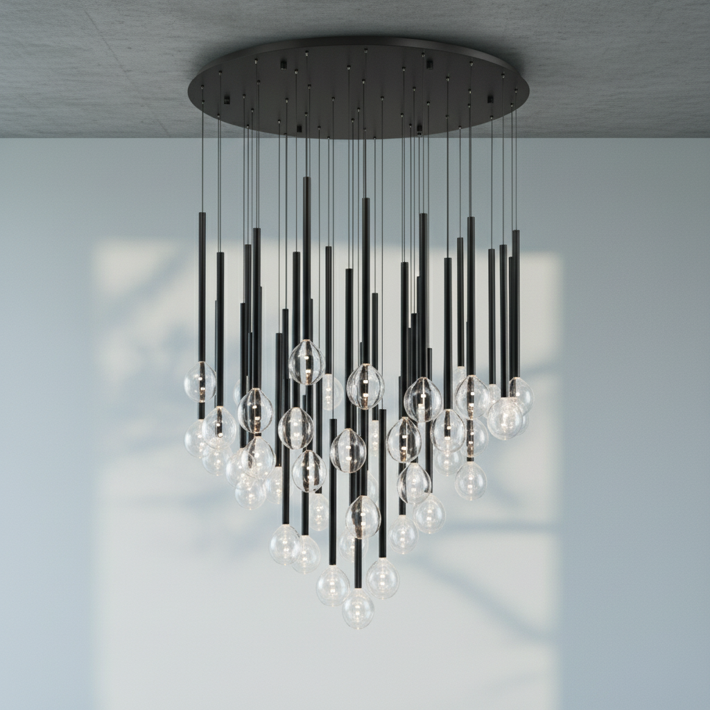 Luster Gaze Aura Droplet Round LED Chandelier - Background Shot