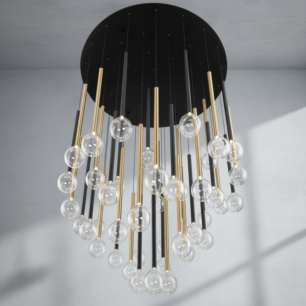 Luster Gaze Aura Droplet Round LED Chandelier - Background Shot