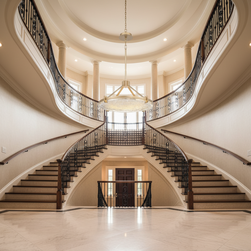 Luster Gaze Oceanic Radiance LED Chandelier - dramatic American stairwell with soaring ceiling
