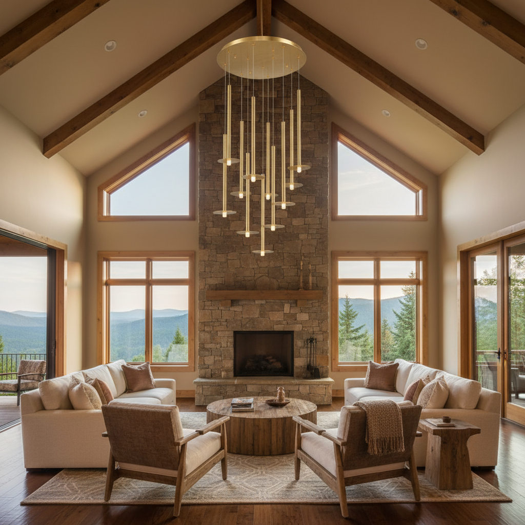 Luster Gaze Aura Grandeur Round LED Chandelier - American transitional great room with cathedral ceiling