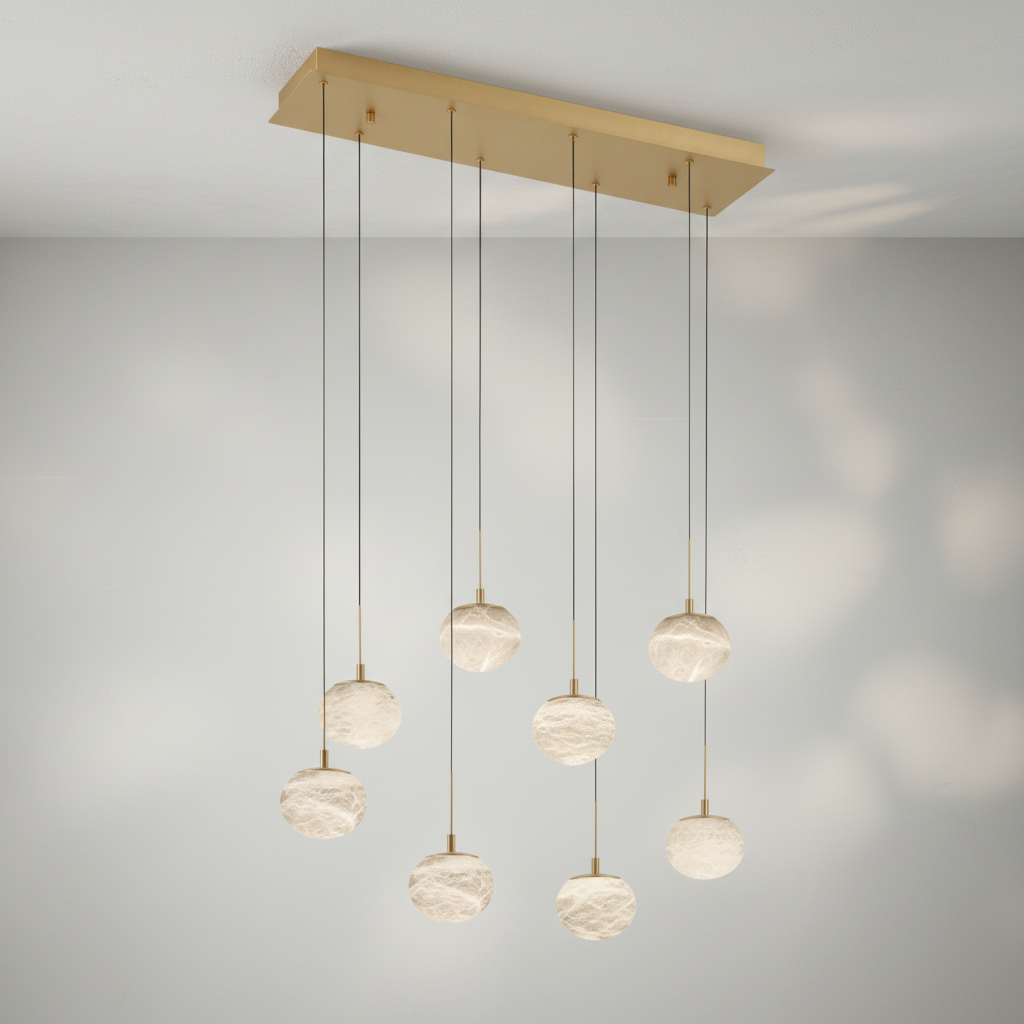 Luster Gaze Alabaster Ovoid Linear LED Chandelier - Background Shot