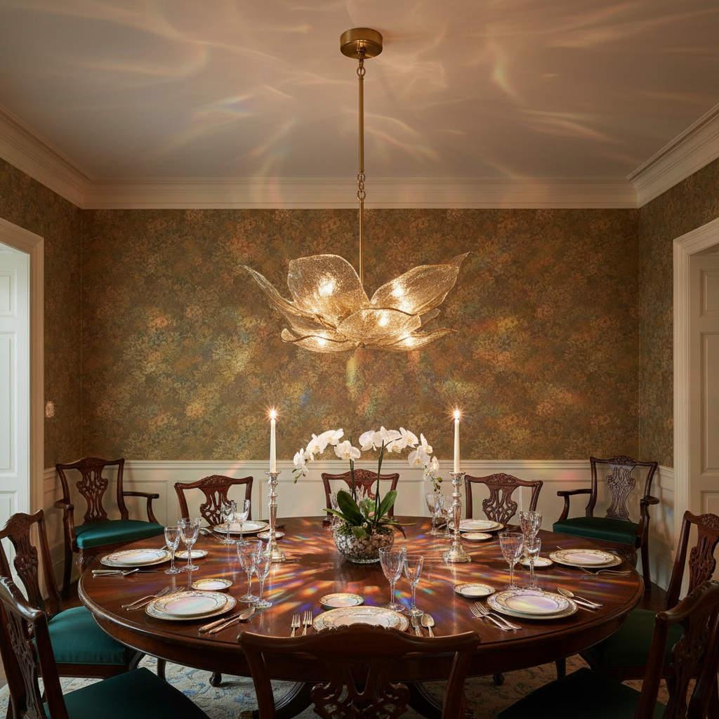 Luster Gaze Veridian Bloom Glass Chandelier - formal American dining room