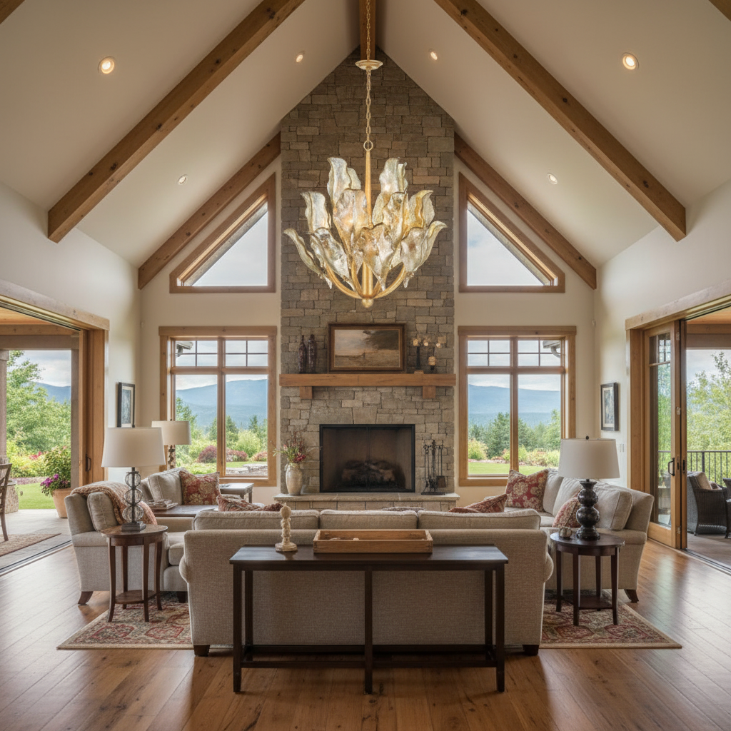 Luster Gaze Tarot Modern Glass Chandelier - American transitional great room with cathedral ceiling