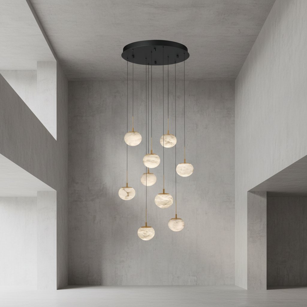 Luster Gaze Alabaster Ovoid Cluster Round LED Chandelier - Background Shot