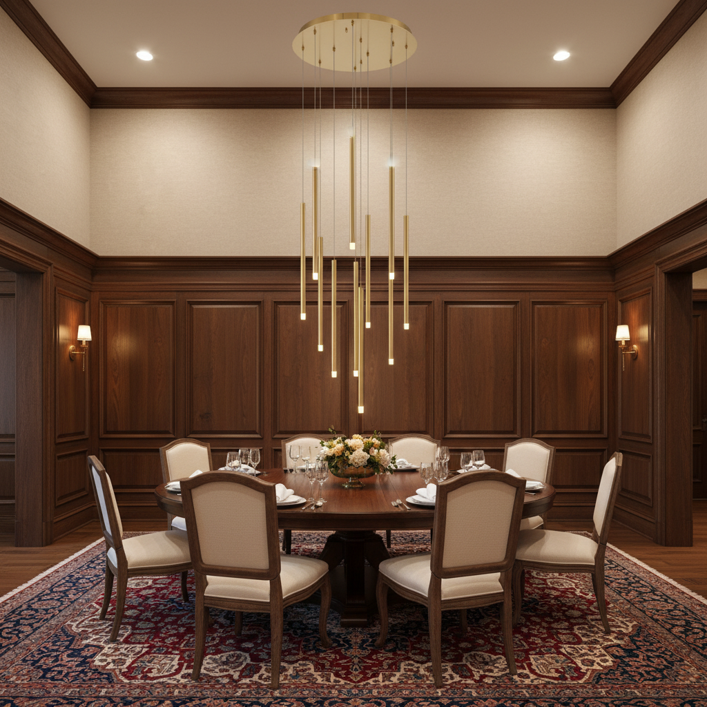 Luster Gaze Radiant Spire Round LED Chandelier - formal American dining room with high ceiling