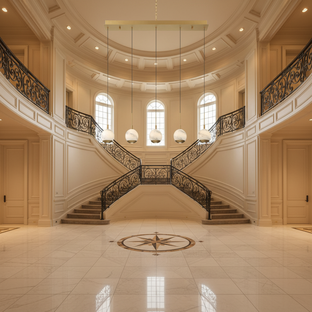 Luster Gaze Alabaster Bloom Linear LED Chandelier - grand American foyer with two-story ceiling
