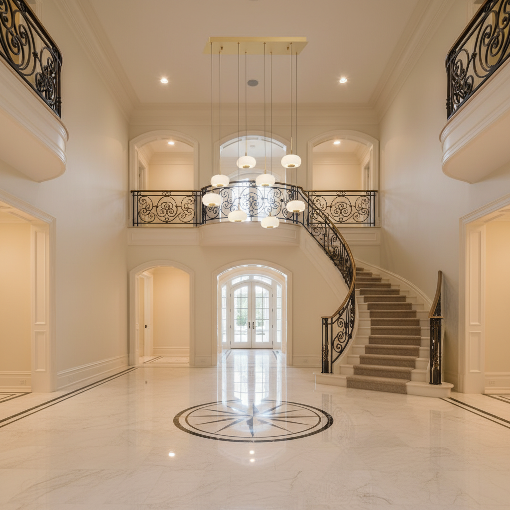 Luster Gaze Nimbus Cascade 8-Light Rectangular LED Chandelier - grand American foyer with two-story ceiling