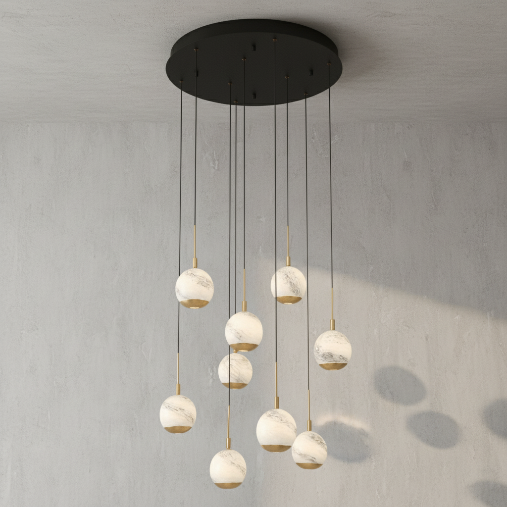Luster Gaze Alabaster Bloom Round LED Chandelier - Background Shot