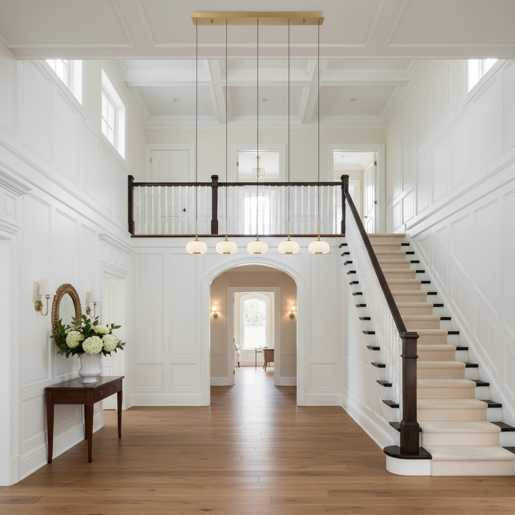 Luster Gaze Aura Stream 5-Light Linear LED Chandelier - elegant American entryway with arched doorway