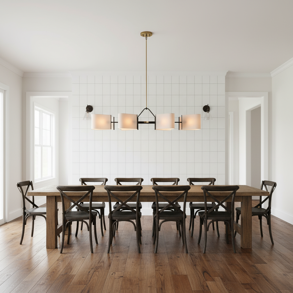 Luster Gaze Aura Linear Brass Chandelier - modern American farmhouse dining room