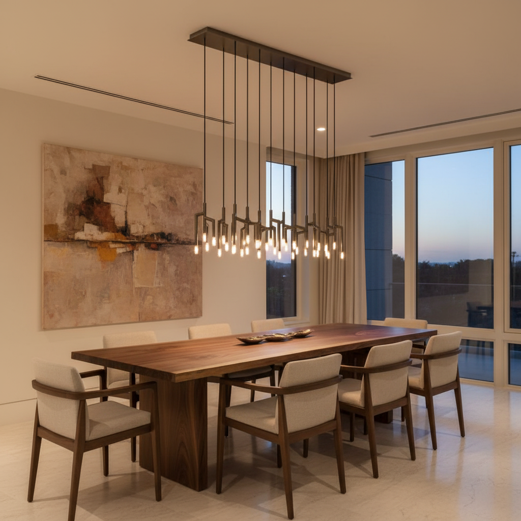 Luster Gaze Verdant Bloom Linear Chandelier - American great room dining area