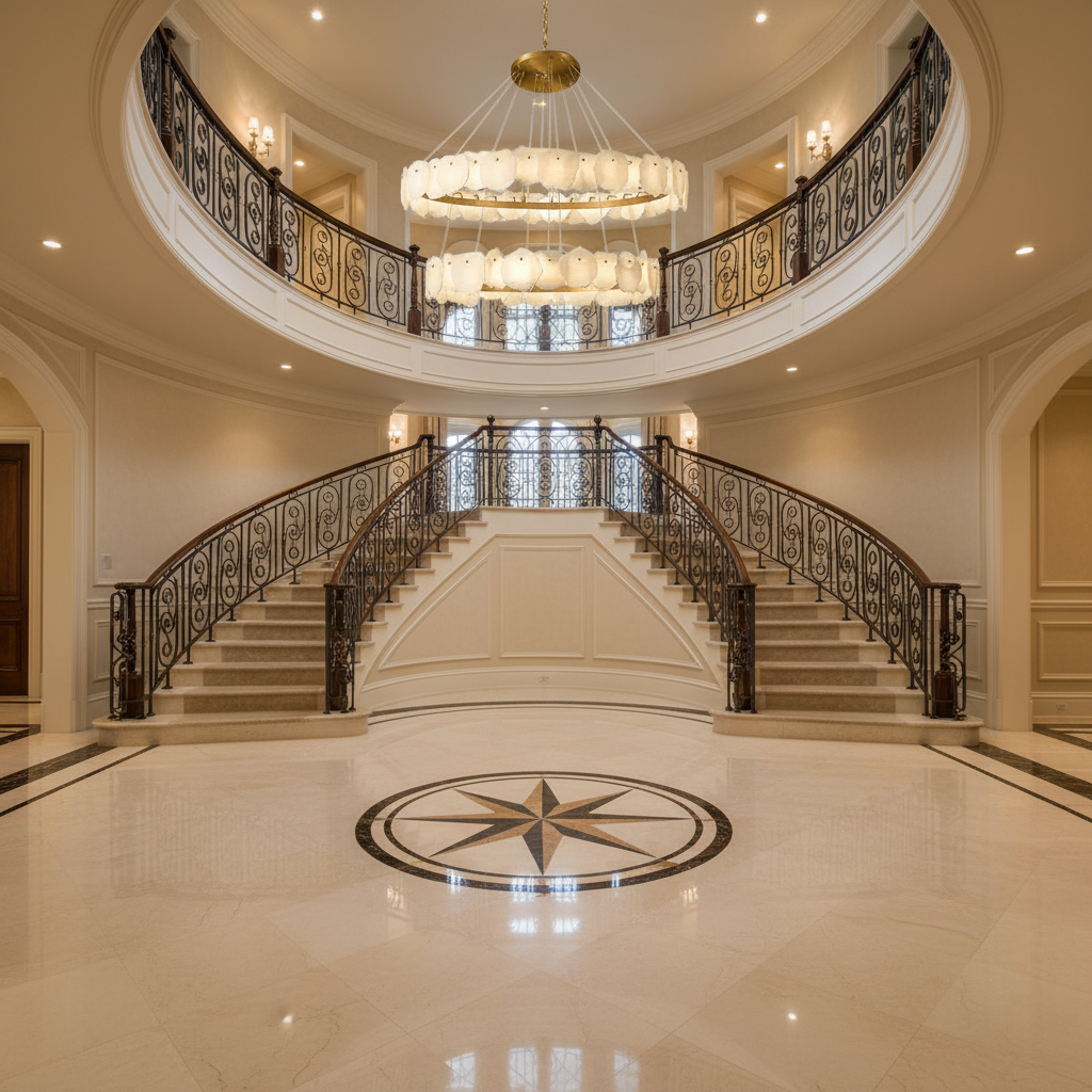 Luster Gaze Alabaster Aura Multi-Tier Round Chandelier - grand American foyer with two-story ceiling