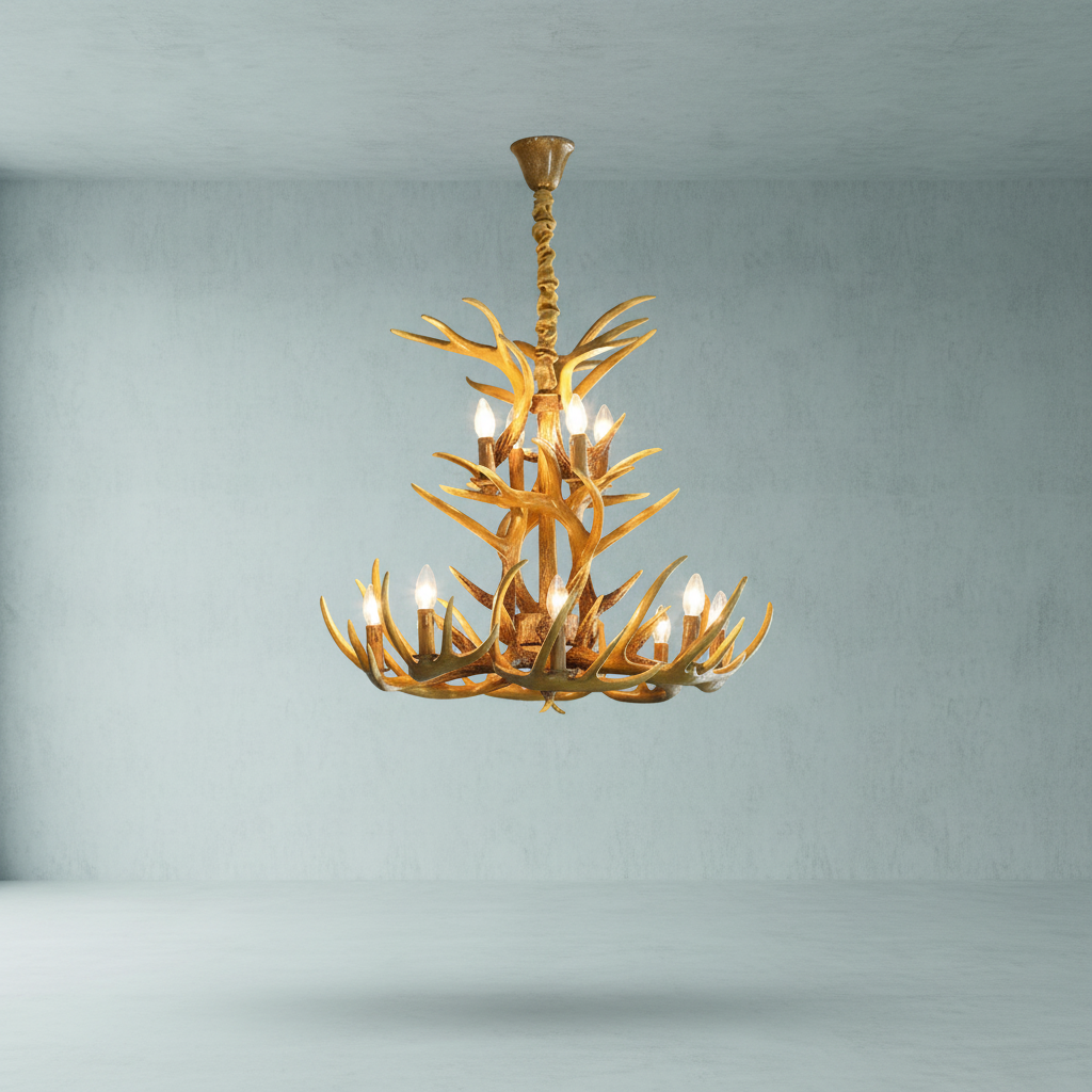 Luster Gaze Affordable Vintage Rustic Resin Antler Candelabra Chandelier for Living Room / Restaurant / Cafe / Bar - Studio Shot
